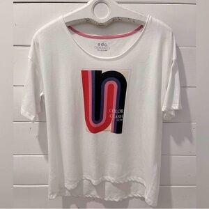 EDC ESPRIT White Graphic T-Shirt Color Clash Print Size S